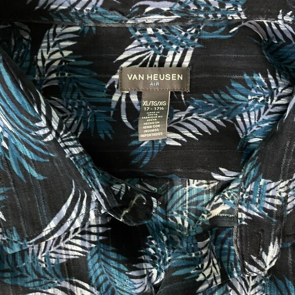 Van Heusen Men’s Air Short Sleeve Button Down Shirt – Blue Leaf Print – Size XL - Picture 15 of 15